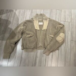 We the free free people worn though surplus cardi cardigan size L green/taupe